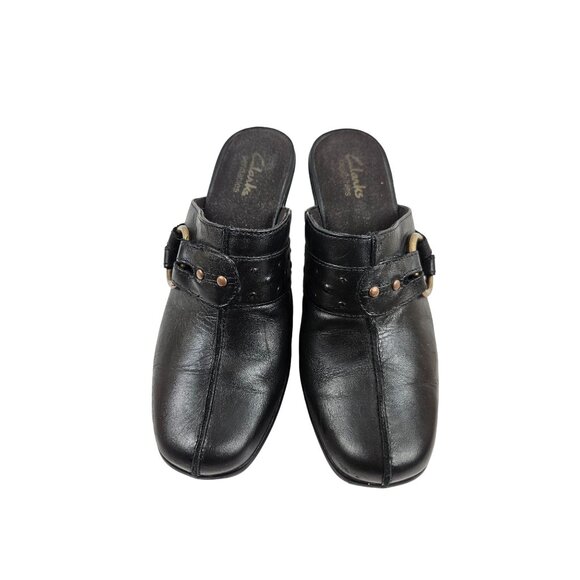 Clarks Bendables Womens Shoes Leather Slip-On Mule Clogs Buckle Size 7M Black - Picture 2 of 10